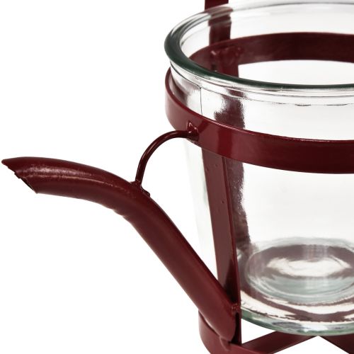 Product Lantern glass decoration watering can metal red Ø14cm H13cm