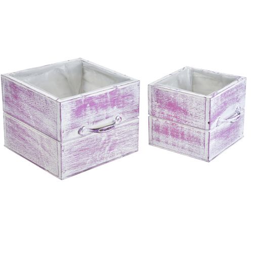 Product Plant drawer with handle pink white wood 12/15cm set of 2