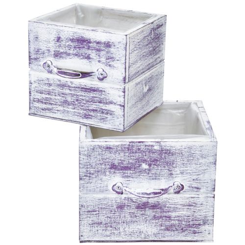 Floristik24 Plant drawer with handle purple white wood 12/15cm set of 2