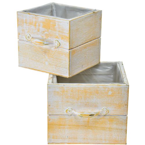 Plant drawer with handle orange white wood 12/15cm set of 2