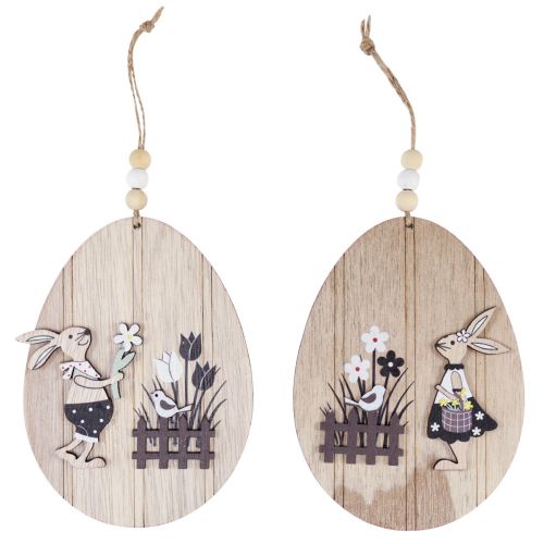 Easter eggs for hanging wooden egg with bunny natural white 10cm 6pcs