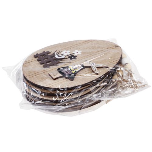 Product Easter eggs for hanging wooden egg with bunny natural white 10cm 6pcs