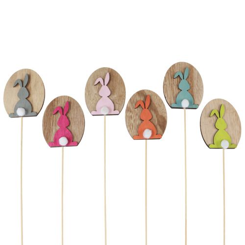 Flower stick Easter decoration wooden rabbit with egg 7.5×8cm 14pcs