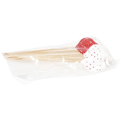 Product Hearts red and white dotted flower pins wood 6×5cm 18 pcs