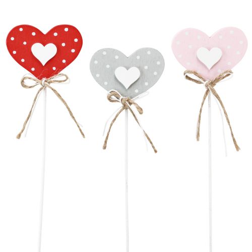 Product Hearts dotted wooden hearts flower sticks 6×5cm 18 pcs