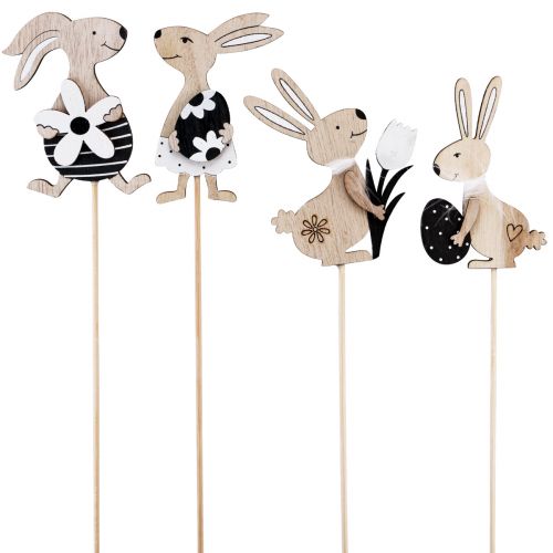 Flower stick Easter bunny black white natural H9cm 12 pcs