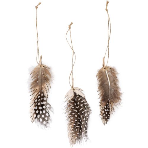 Floristik24 Decorative Feather Pendant Wooden Natural Feather 9.5/10cm 9 pcs