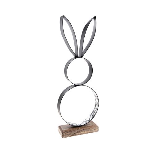 Easter bunny black silver rabbits metal wood 13.5×37cm