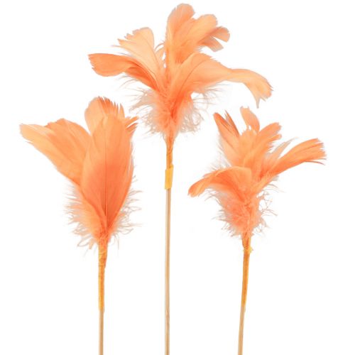 Decorative feathers orange bird feathers on stick 36cm 12pcs