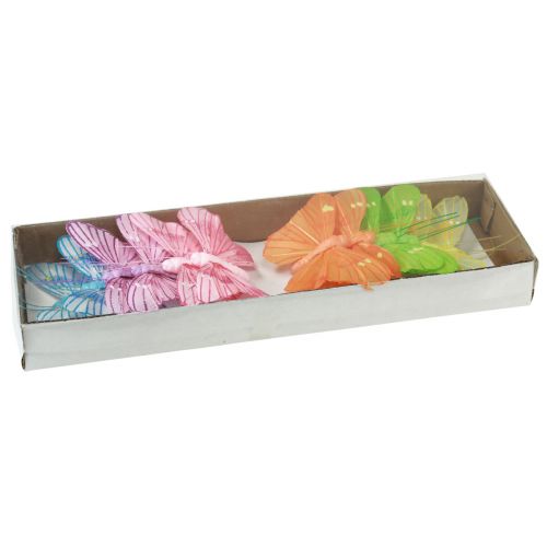 Product Decorative butterflies on wire colored feathers 5.5×8cm 12 pcs