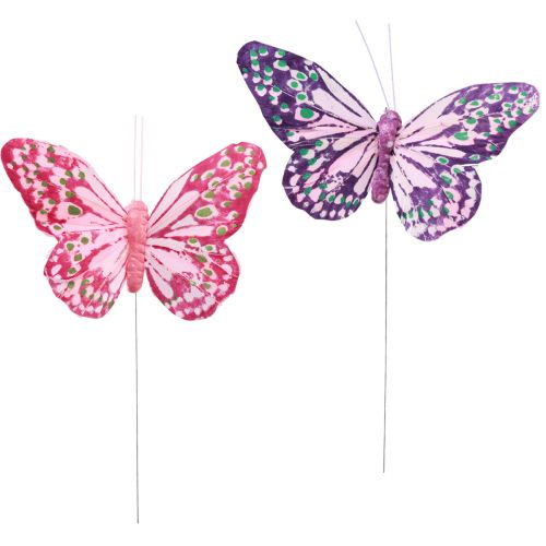Product Decorative butterflies on wire feathers purple pink 7×10cm 12 pcs