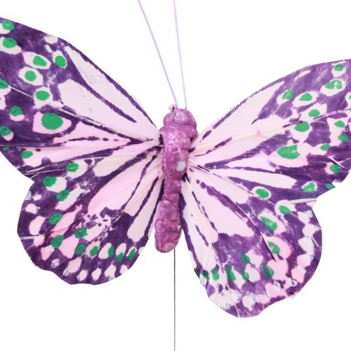 Product Decorative butterflies on wire feathers purple pink 7×10cm 12 pcs