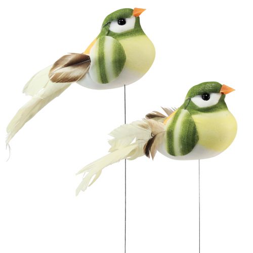Floristik24 Feather bird on wire decorative bird with feathers green orange 4cm 12pcs