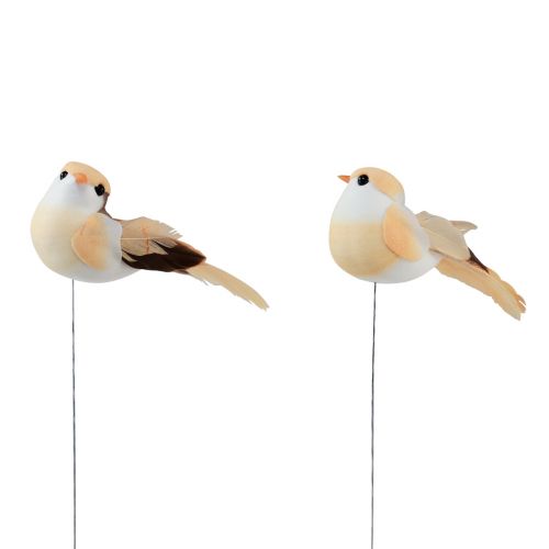 Feather bird on wire, decorative bird with feathers orange brown 4cm 12pcs