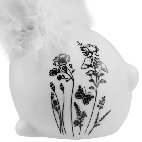 Product Ceramic Bunny White Sitting Flowers Feathers 9×7×14cm 2pcs