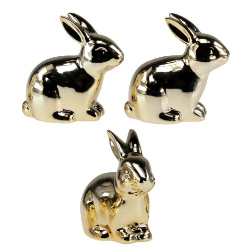 Product Ceramic rabbits gold rabbit sitting metal look 8.5cm 3pcs
