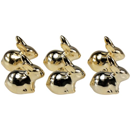 Floristik24 Easter bunnies gold ceramic sitting metal look 5.5cm 6pcs