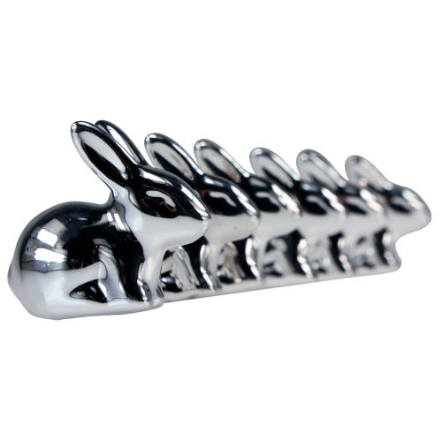 Floristik24 Easter bunnies ceramic sitting metal look silver 5.5cm 6pcs