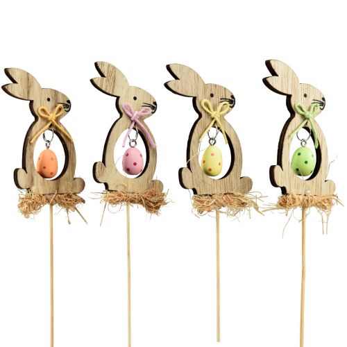 Floristik24 Flower plug wooden decorative plug bunny with egg 5x8.5cm 12pcs