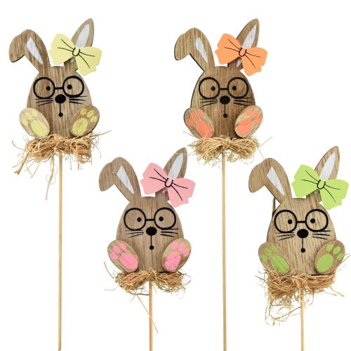 Floristik24 Flower Plug Wooden Easter Plug Rabbit with Glasses 8.5cm 12 pcs