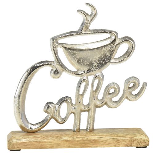 Product Metal decoration coffee silver wooden base natural 17.5x5x18cm