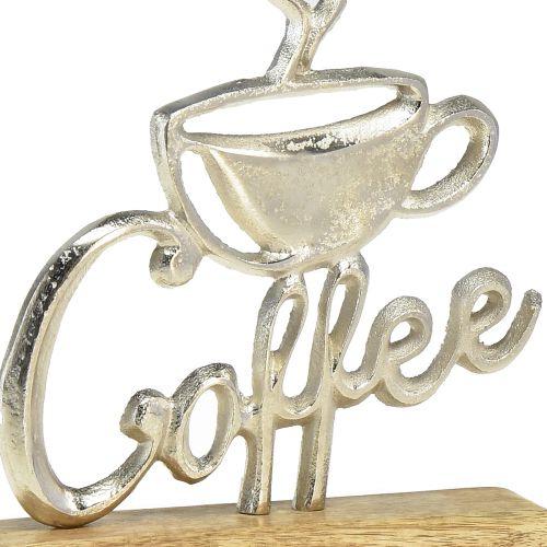 Product Metal decoration coffee silver wooden base natural 17.5x5x18cm