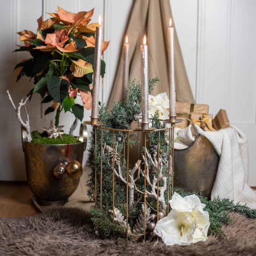 Floristik24 Advent wreath to fill, candle holder for Christmas, metal decoration golden, antique look Ø26cm H39cm