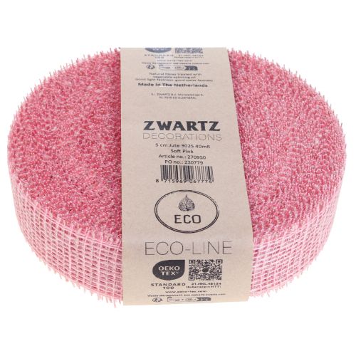 Product Jute tape, net tape, table tape, deco tape, jute, light pink, 5 cm, 40 m