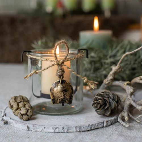 Floristik24 Lantern glass with tea light holder black metal Ø9×H10cm