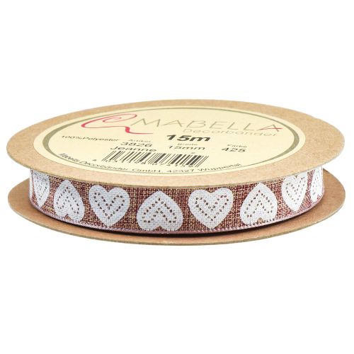 Product Gift ribbon hearts decorative ribbon wine red brown 15mm 15m