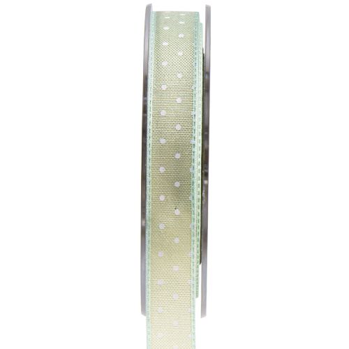 Silk ribbon with dots gift ribbon green 15mm 20m