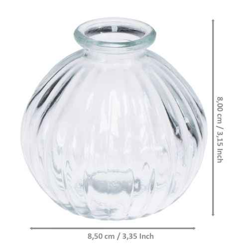 Product Small glass vase ball vase vase clear grooves Ø8.5cm H8cm