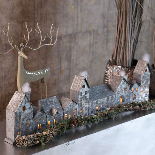 Decorative row of houses with tealight holders, Advent decoration, 68cm | Floristik24.ie