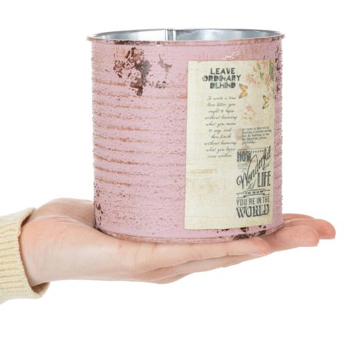 Product Decorative tin, antique rose, metal tin for planting, Ø11cm H10.5cm