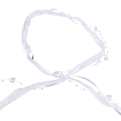 Product Wedding decoration organza ribbon white 10mm x 5m with hearts & pearls