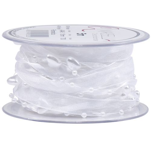 Product Wedding decoration organza ribbon white 10mm x 5m with hearts & pearls