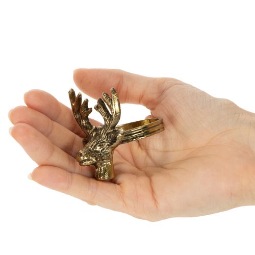 Metal napkin ring with deer head in gold look, 6cm, 4 pieces | Floristik24.ie