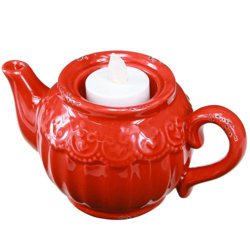 Floristik24 Tealight Holder Ceramic Red Teapot Decoration 15.5×9.5×8cm 3 pcs