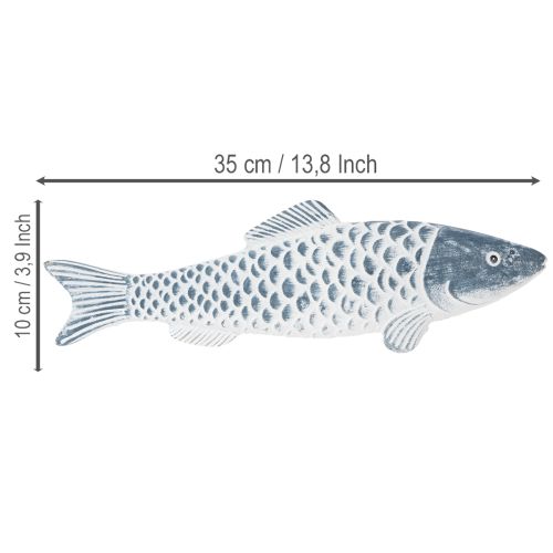 Wooden fish in blue and white, fish decoration, wood flour, 35cm, 1 piece | Floristik24.ie
