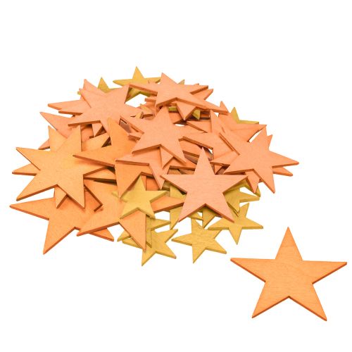Product Scatter decoration stars wood orange 3 colors Ø3.5/5.5/7cm 48 pcs