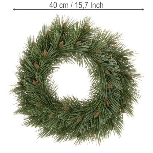 Artificial wreath of pine branches with small cones, 40cm | Floristik24.ie
