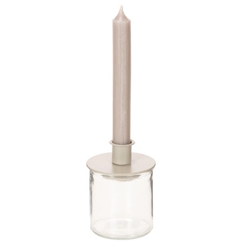 Metal candle holder in matte beige, small candlestick for taper candles, 8cm, 3 pieces | Floristik24.ie