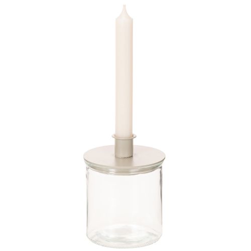Round cream-colored candle holders for taper candles, table decoration, 10cm, 2 pieces | Floristik24.ie