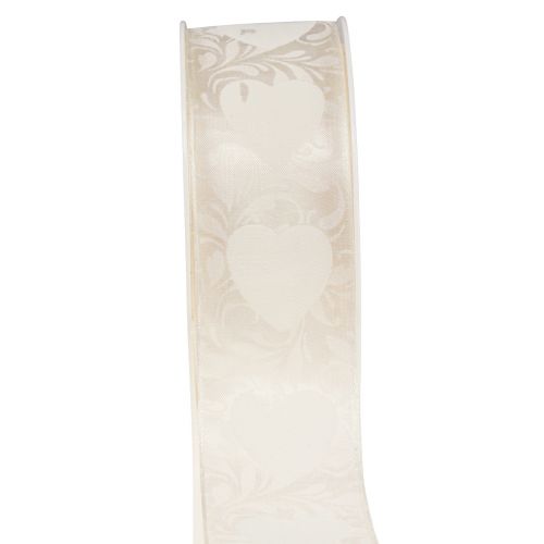 Product Organza ribbon cream decorative ribbon hearts 40mm 15m