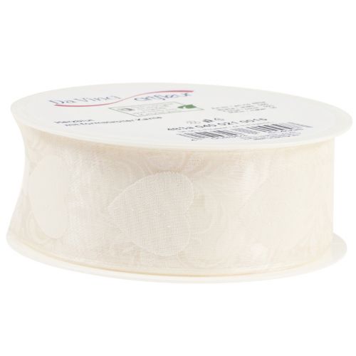 Product Organza ribbon cream decorative ribbon hearts 40mm 15m
