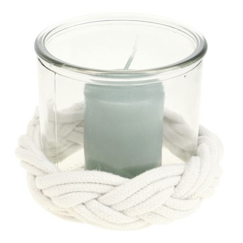 Product Lantern glass macrame white braided Ø13cm H10cm