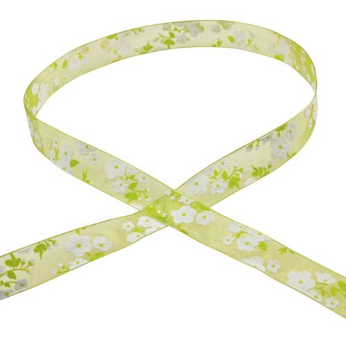Product Spring ribbon with flowers gift ribbon green 20mm 20m