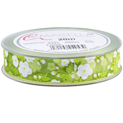 Product Spring ribbon with flowers gift ribbon green 20mm 20m
