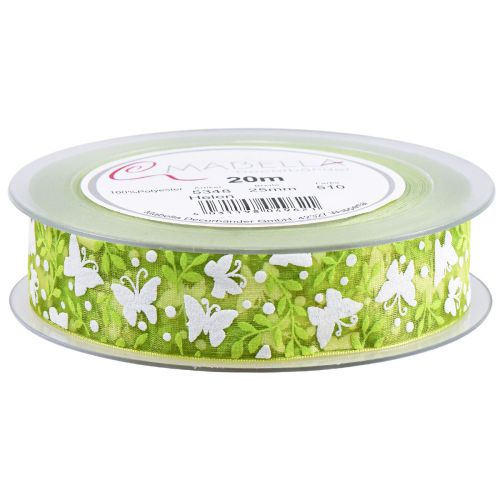 Product Organza ribbon butterflies green gift ribbon 25mm 20m