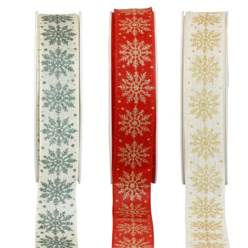Floristik24 Christmas ribbon gift ribbon snowflakes 25mm 20m